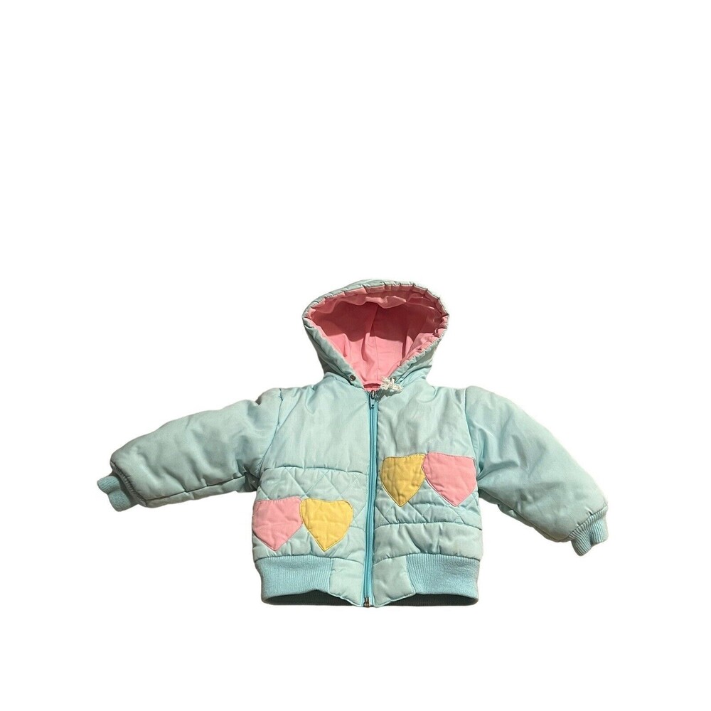 Vintage 18 Month Puffer Jacket Blue Quilted Heart Pocket Arctic Expedition Baby